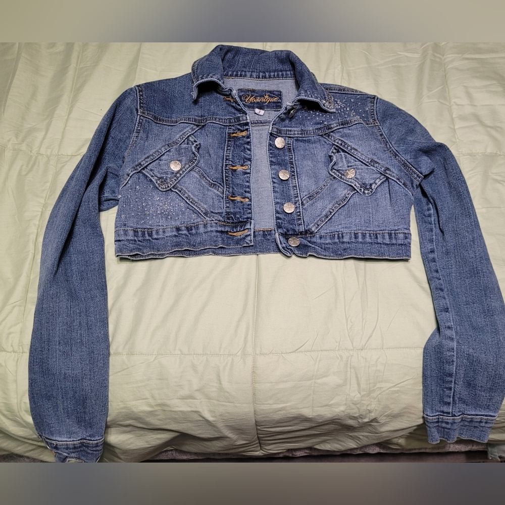 Younique Women's Crop Denim Jean Jacket Small Y2k